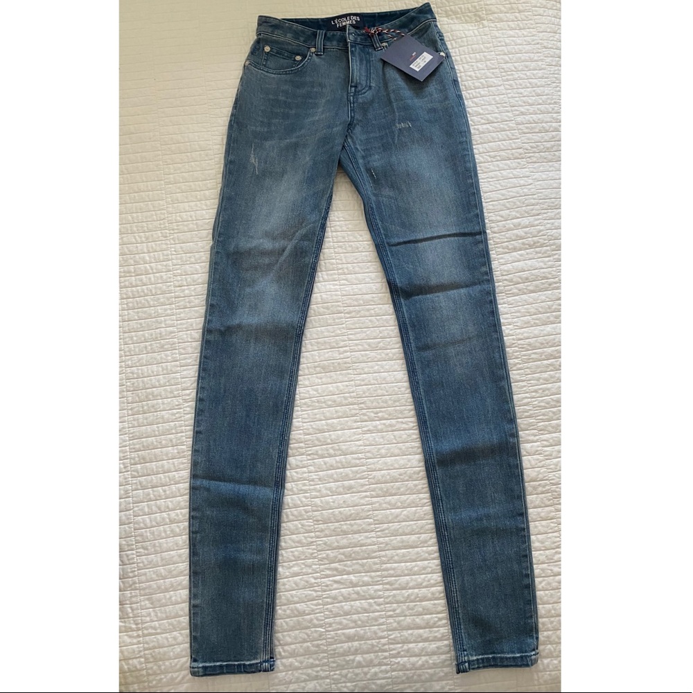 L’École Des Femme Mid-Rise Skinny Jeans Light Wash